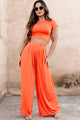 Fashionable Finesse Crop Top & Palazzo Pant Set (Neon Orange) - NanaMacs