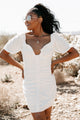 Consider It Stylish Ruched Button-Front Mini Dress (Off White) - NanaMacs