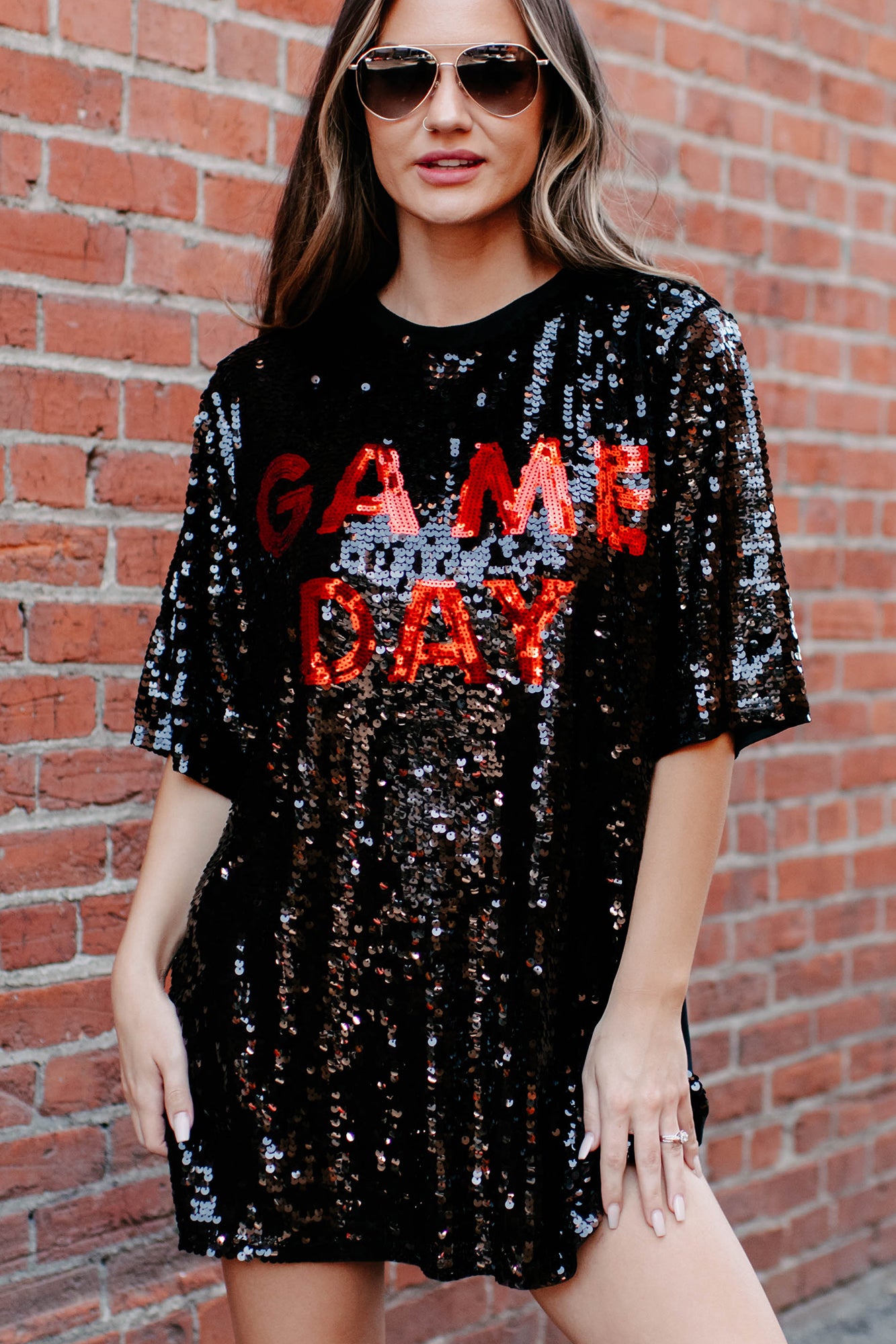 Game Day Ready Sequin Game Day T-Shirt Dress (Black/Red) · NanaMacs