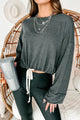 Aubrey Wide Sleeve Drawstring Hem Top (Charcoal) - NanaMacs