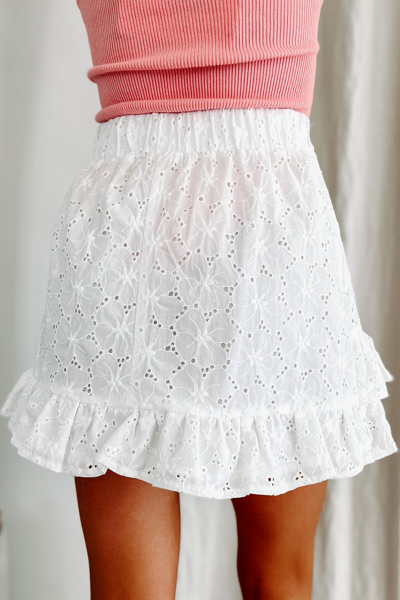 Endless Adoration Ruffled Eyelet Mini Skirt (White) - NanaMacs