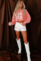 "Give Em' The Boot" Raw Hem Cropped Graphic Pullover (Watermelon Pink) - Print On Demand - NanaMacs