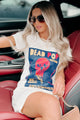 "Dead Pop Festival" Skull Poster Graphic T-Shirt Dress (Cream) - Print On Demand - NanaMacs
