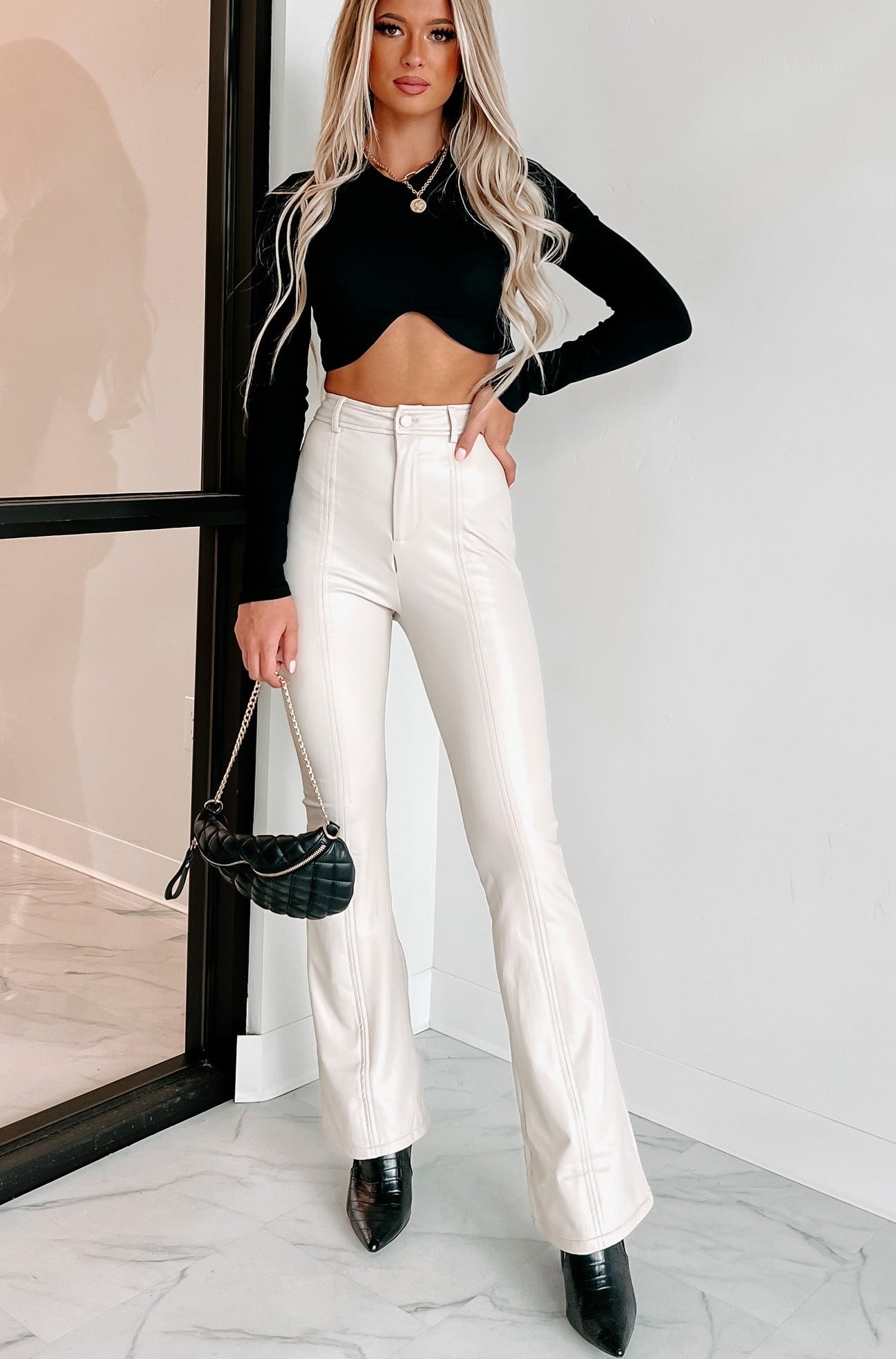 High Waist Faux Leather Flare  High waisted leather trousers