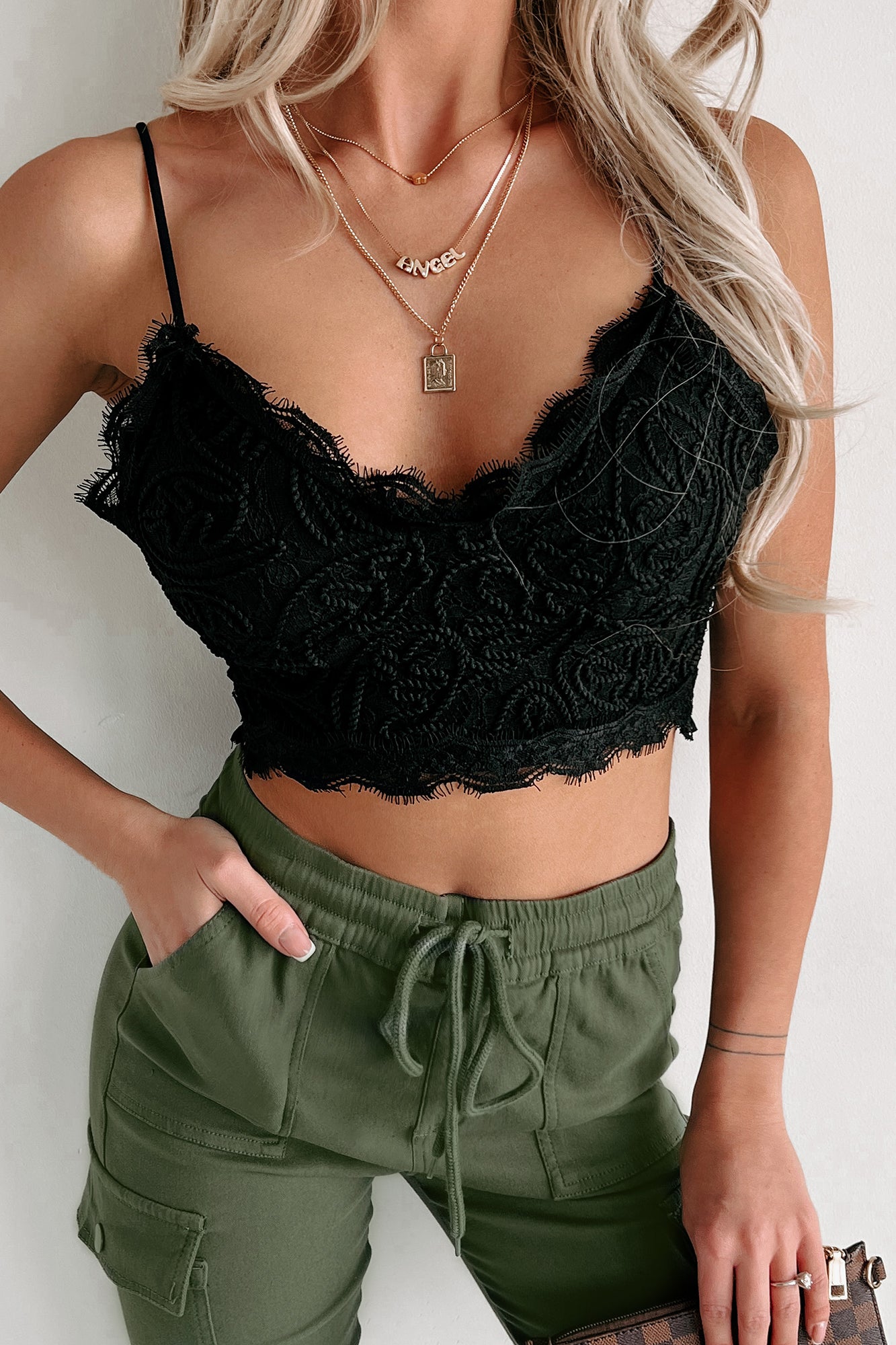 Addicted To The Feeling Textured Lace Bralette Top (Black) · NanaMacs