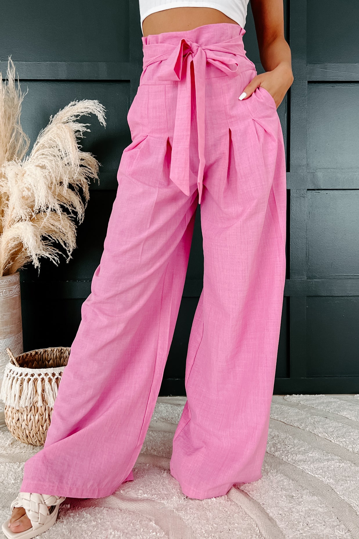 Wide leg trousers with tie - Pink