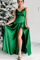 Desires Of The Heart Satin Cowl Neck Maxi Dress (Emerald) - NanaMacs
