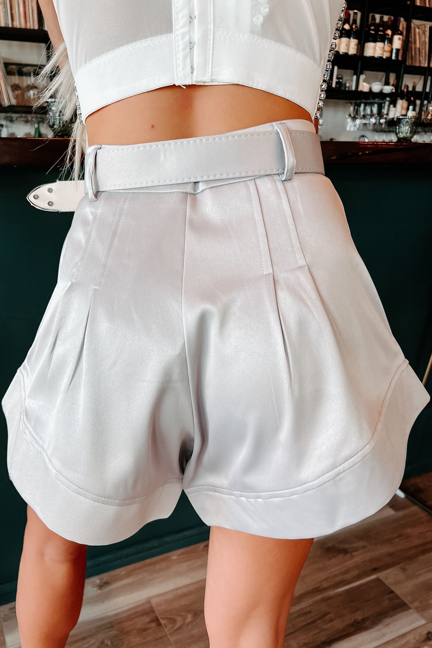 Riding Out West High Waisted Belted Shorts (Silver) - NanaMacs