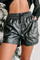 Give Me Attitude Faux Leather Drawstring Shorts (Black) - NanaMacs