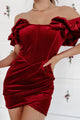 Right On Cue Off The Shoulder Velvet Mini Dress (Red) - NanaMacs