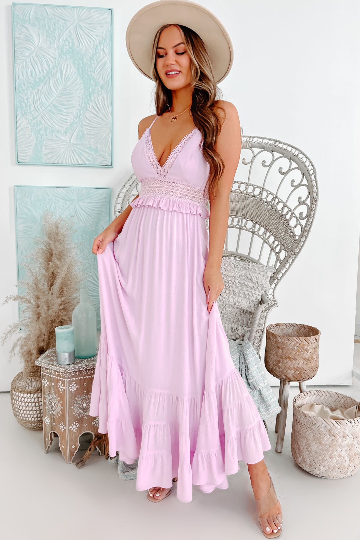 Lace trim maxi sales dress