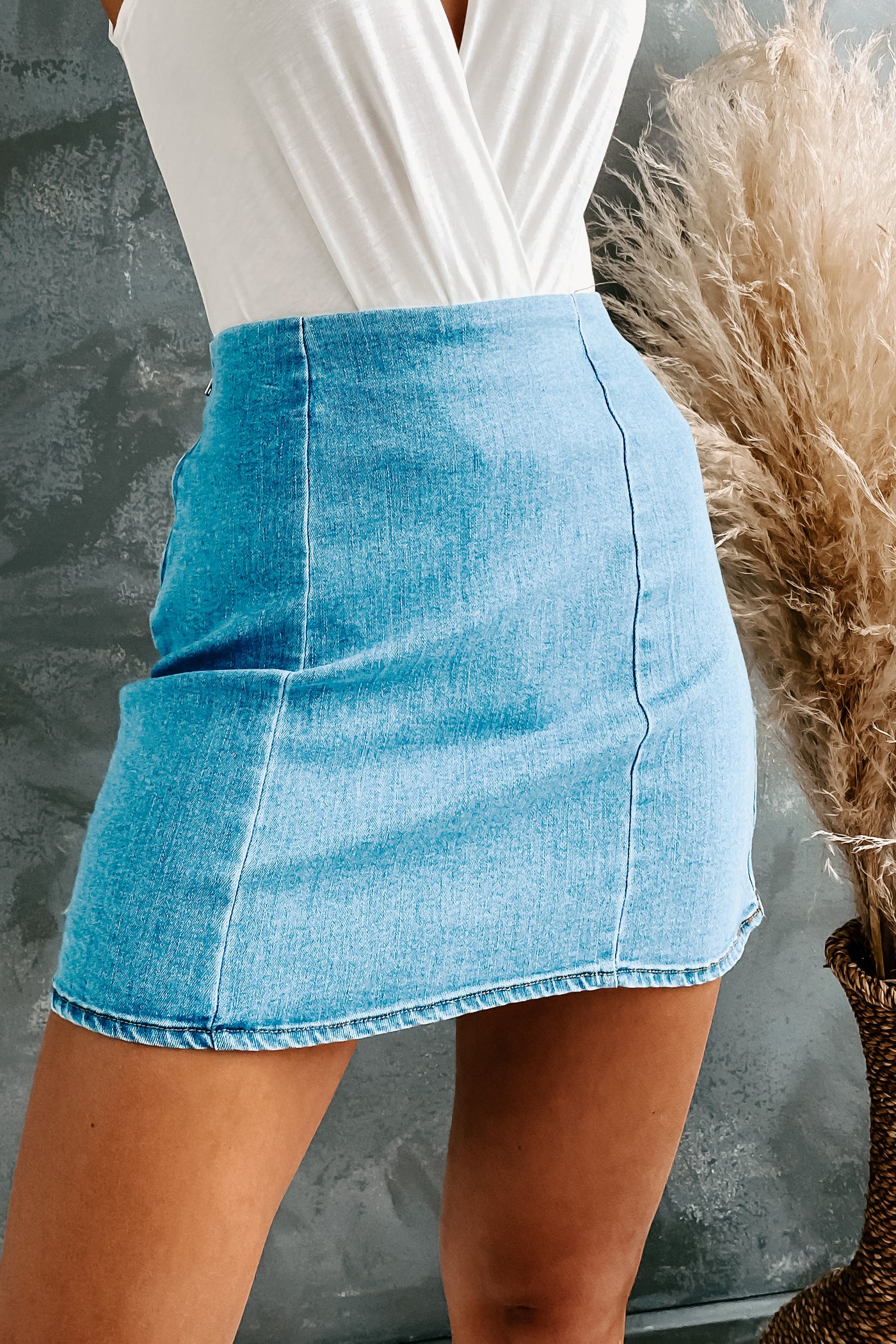 Sacramento Stroll Denim Mini Skirt (Light Denim) - NanaMacs