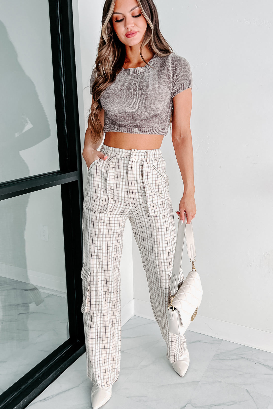 Blast From the Past Plaid Cargo Pants (Taupe) - NanaMacs
