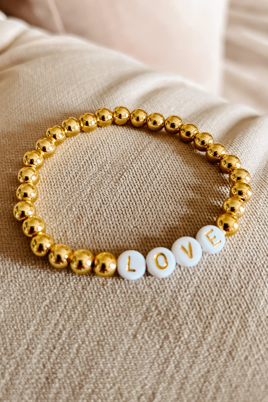 When You Love Someone Beaded Bracelet (Gold/White) - NanaMacs