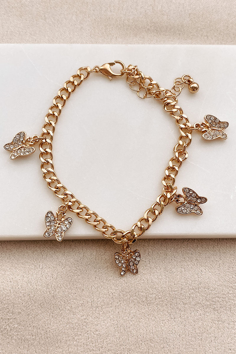 Spread Your Wings Butterfly Charm Bracelet (Gold) - NanaMacs