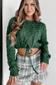 Cider Sips Cropped Cable Knit Sweater (Hunter Green) - NanaMacs