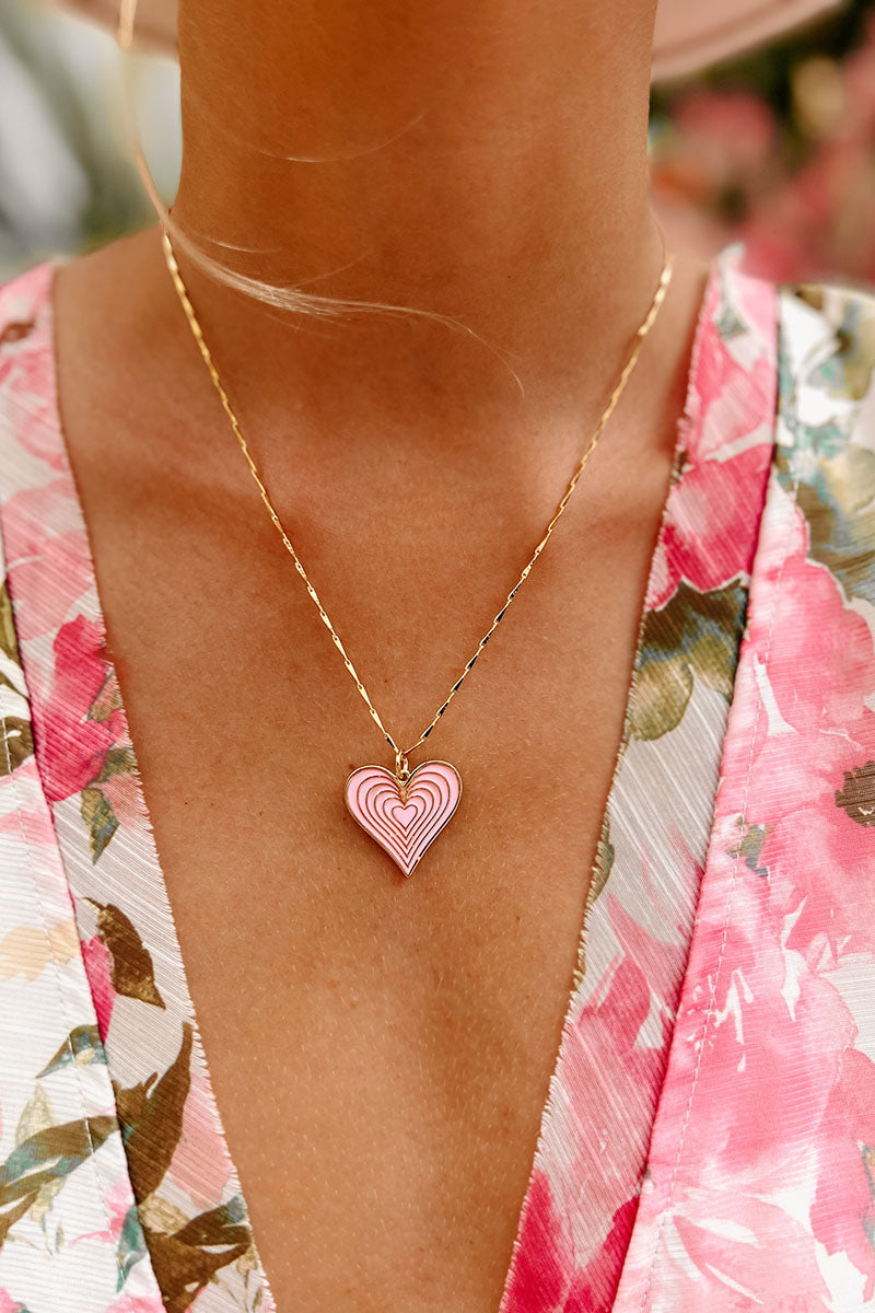 Radiate Love Heart Charm Necklace (Light Pink/Gold) - NanaMacs