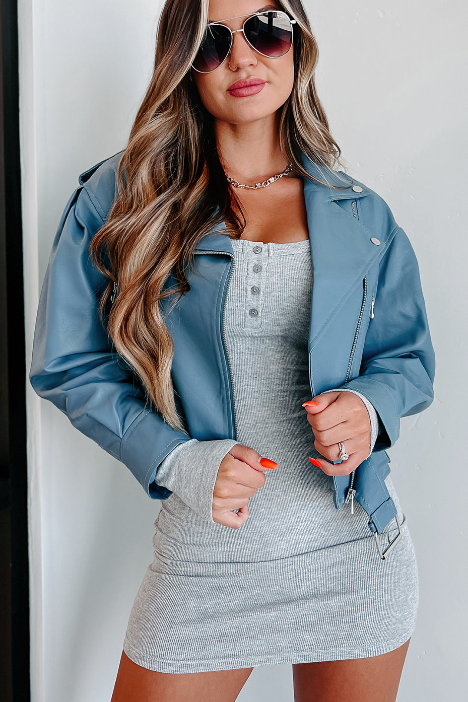 Blue hot sale pleather jacket