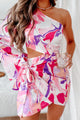 Never Outdone Cut-Out Asymmetric Mini Dress (Pink Multi) - NanaMacs