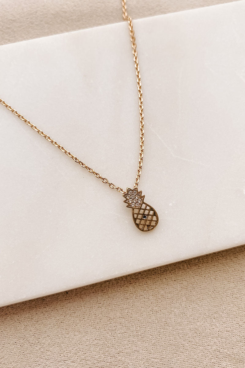 Fruit For Thought Pineapple Charm Necklace (Gold) - NanaMacs