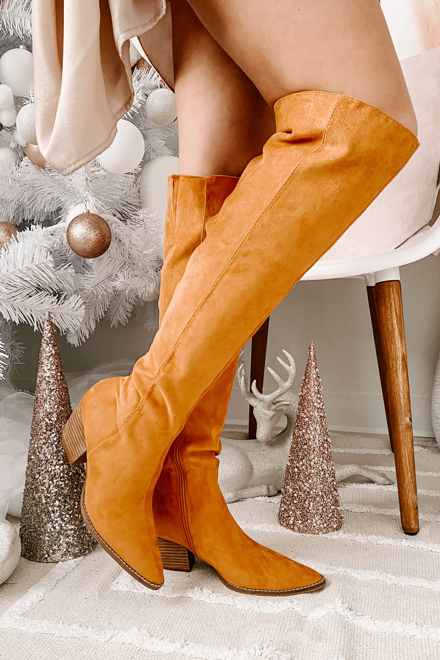 Arisa Faux Suede Over The Knee Boots (Camel) - NanaMacs