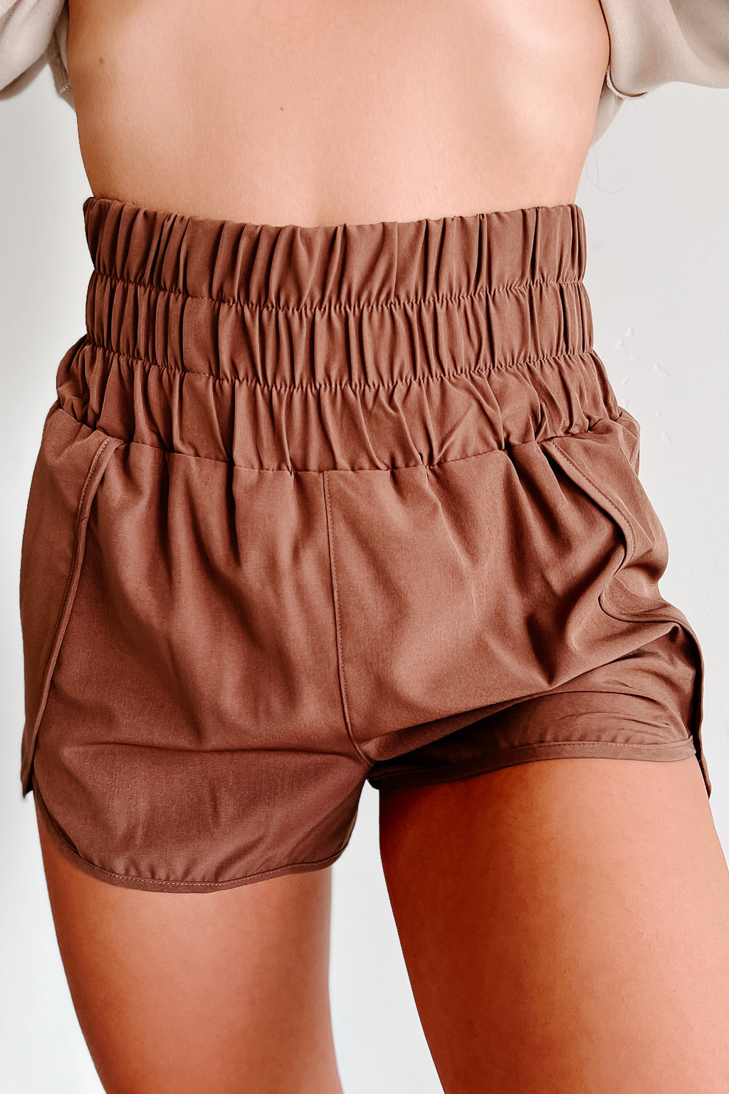 Gym Junkie Elastic Waist Athletic Shorts (Coconut Milk)