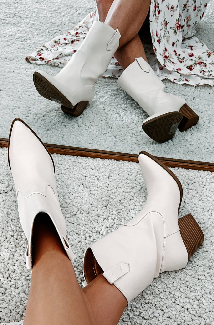 White shop pleather booties