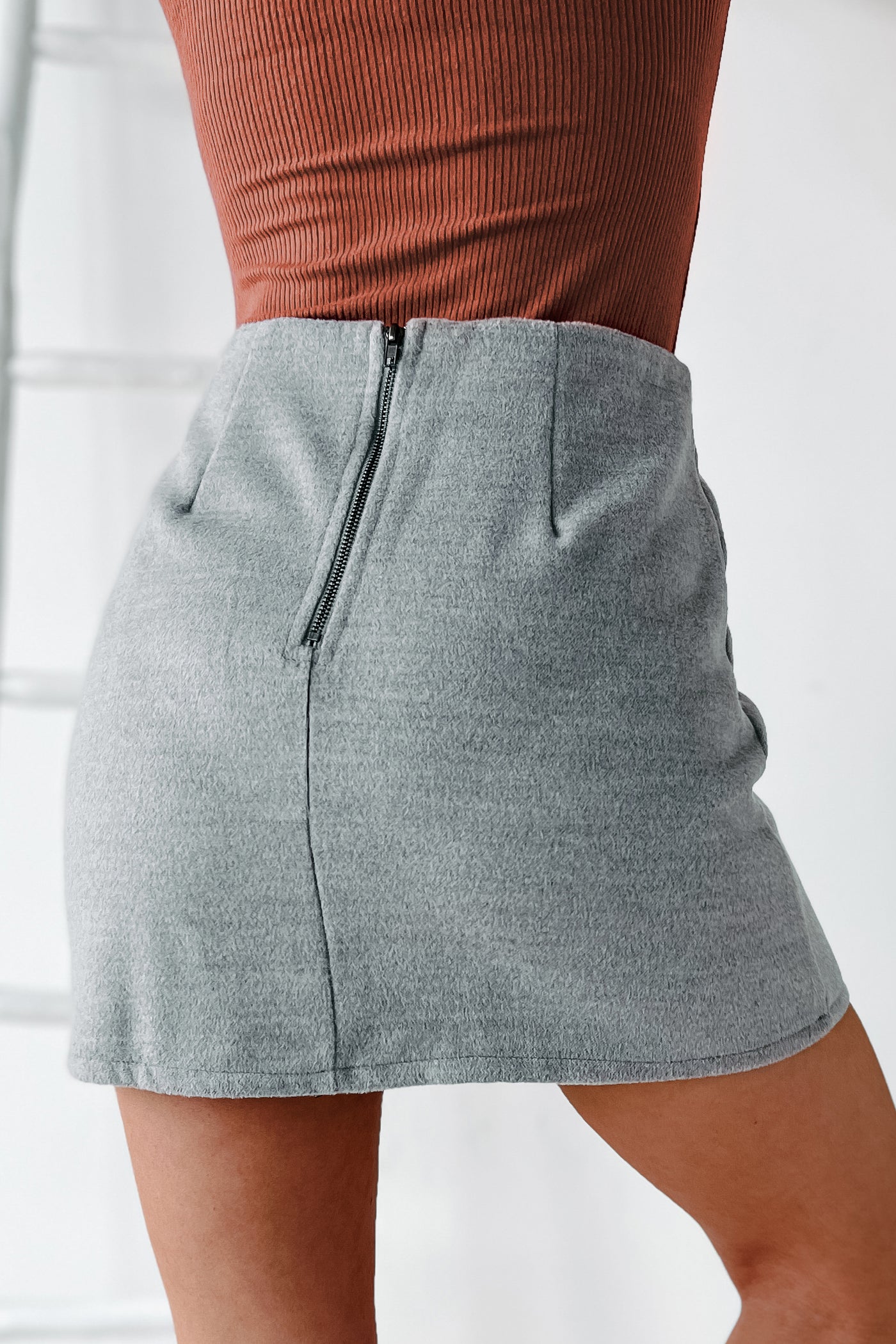 Aleah Brushed Fleece Mini Skirt (Grey) - NanaMacs