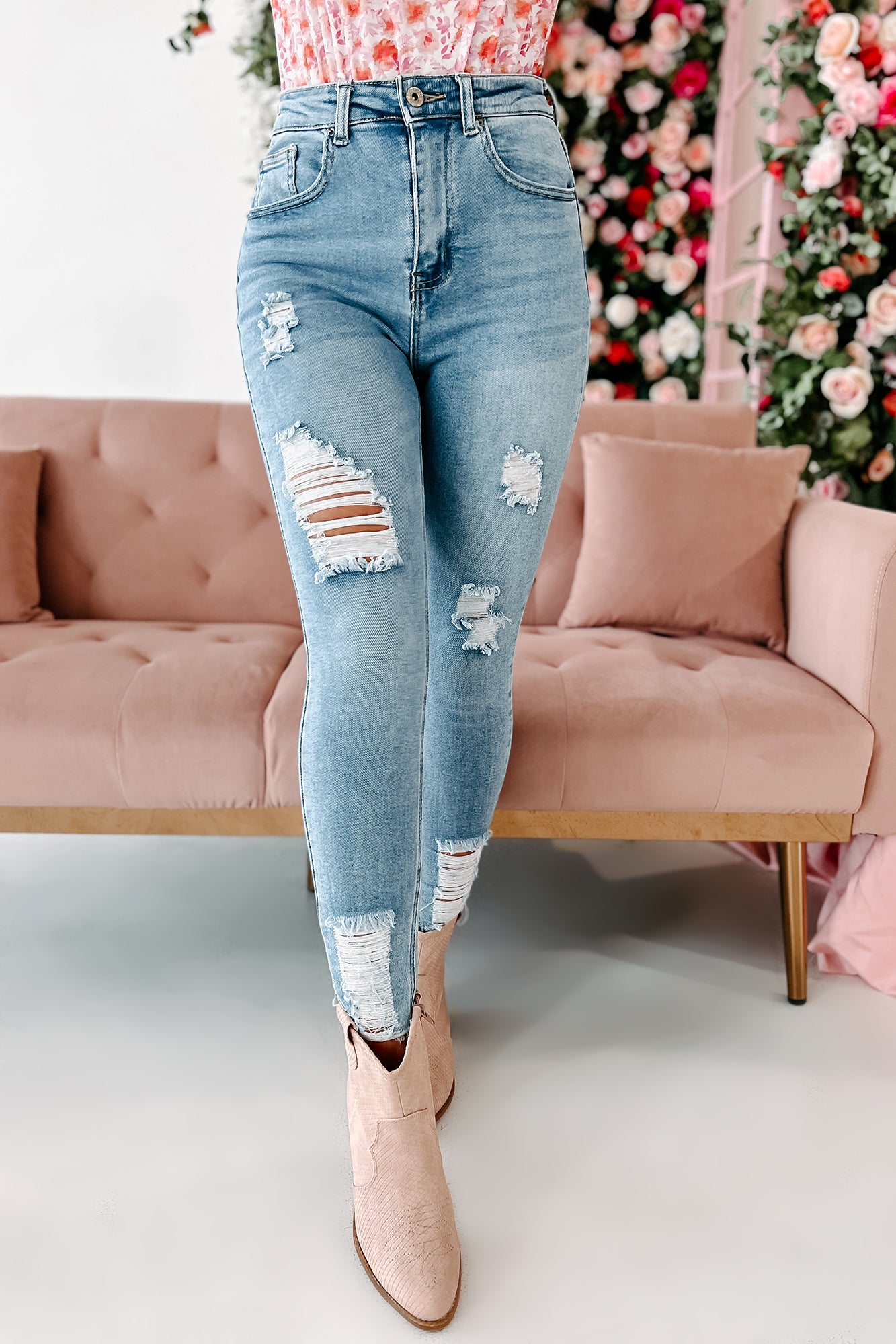 She's Bad High Rise Button-Fly Distressed Skinny Jeans (Light) · NanaMacs