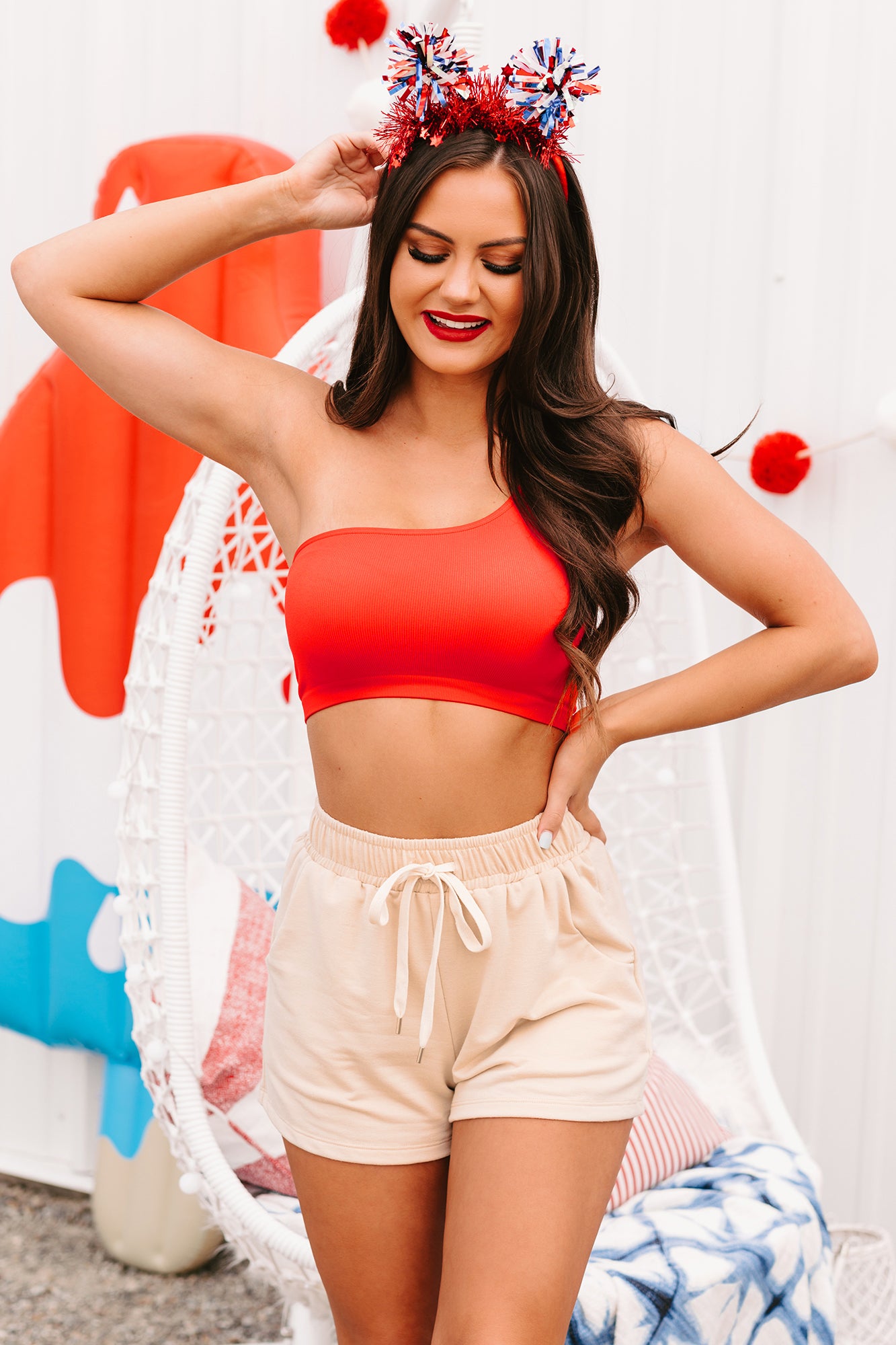 Confident Moves Seamless One Shoulder Bralette Top (Tomato Red) · NanaMacs
