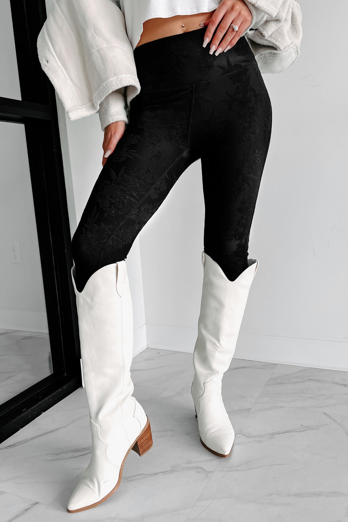 Feminine Power Floral Textured Double-Layered Leggings, 55% OFF