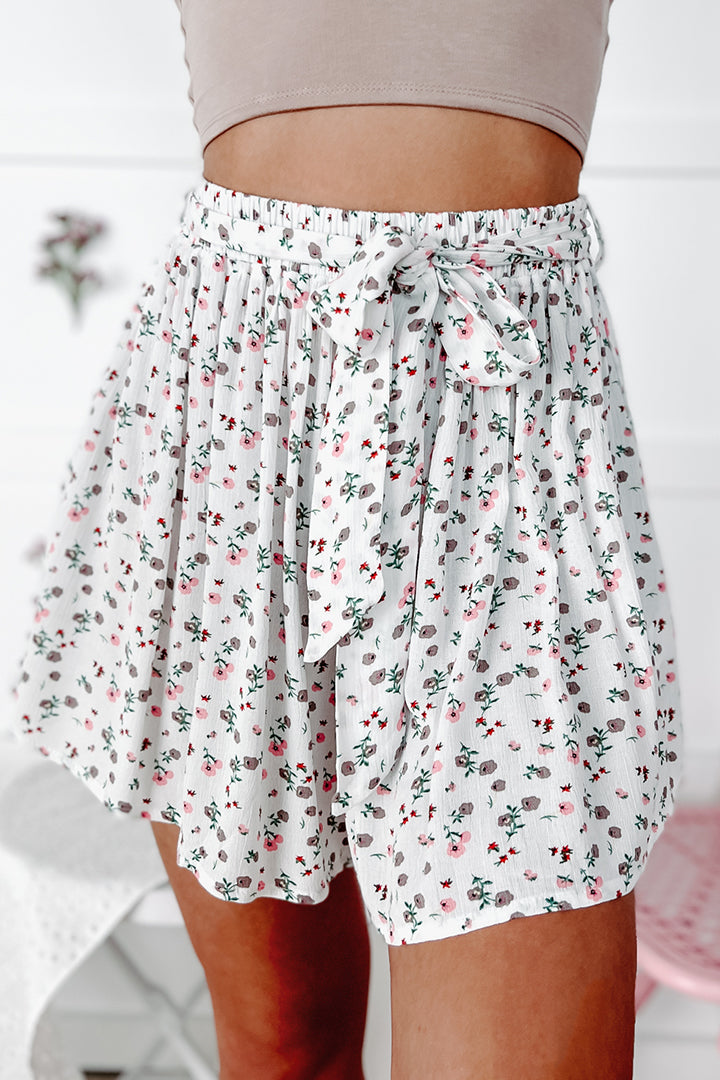 I've Got A Crush Floral High Waist Shorts (White) - NanaMacs