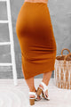 Needing A Change Ribbed Side Slit Midi Skirt (Tobacco) - NanaMacs