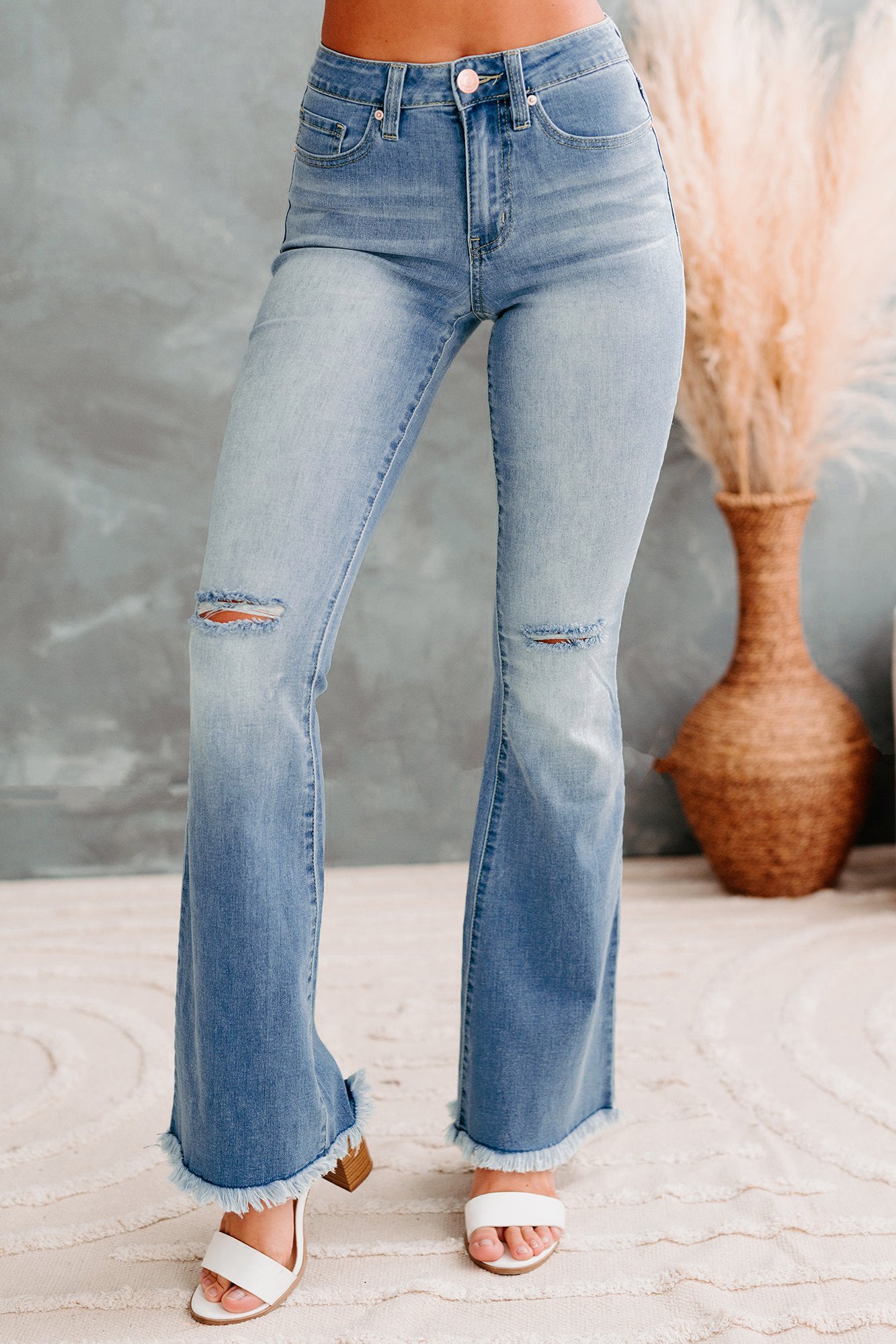 Toledo High Rise Frayed Hem Regular Inseam YMI Flare Jeans (Medium