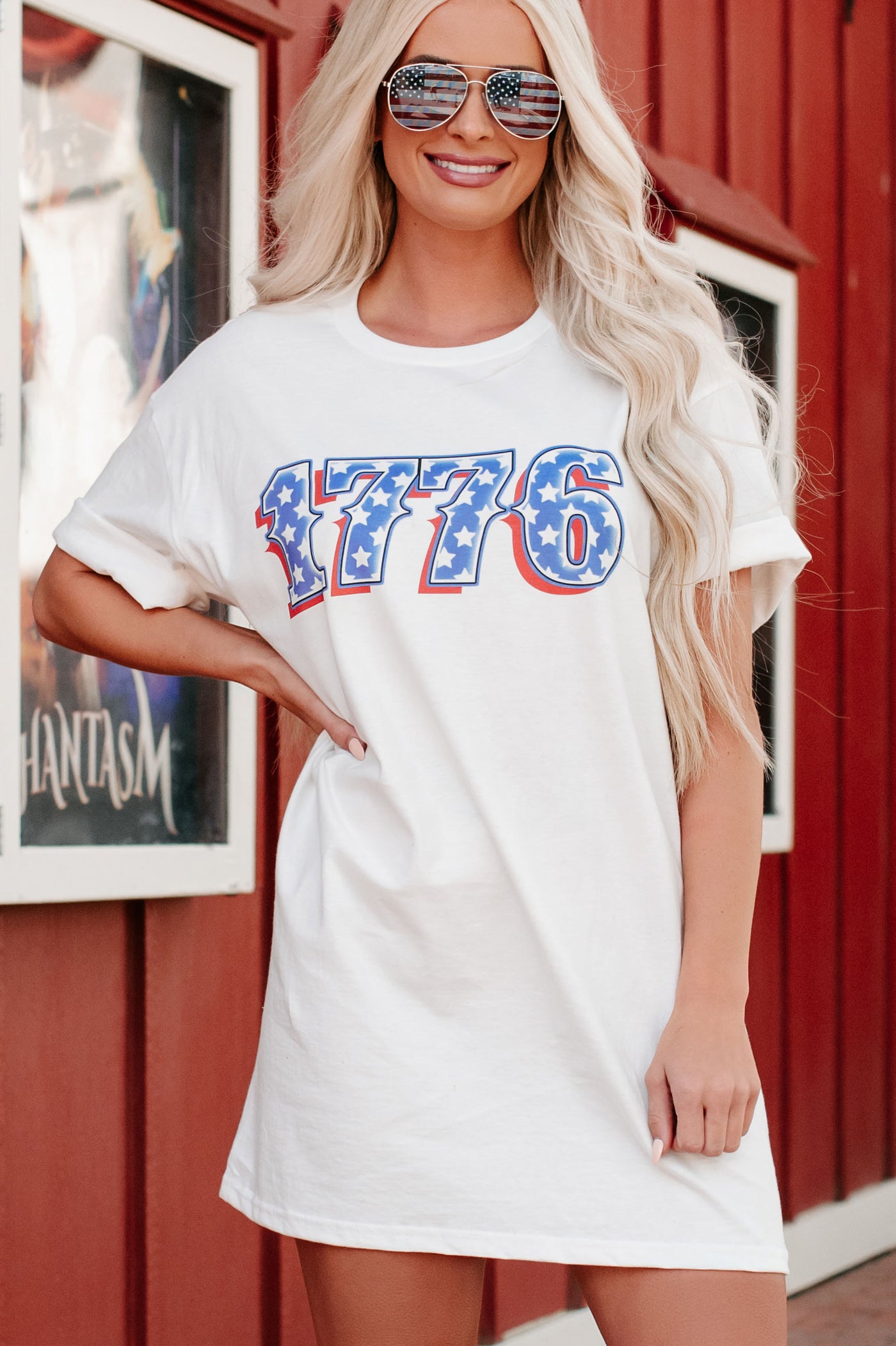 "1776 Land Of The Free" Double-Sided Graphic T-Shirt (White) - Print On Demand - NanaMacs