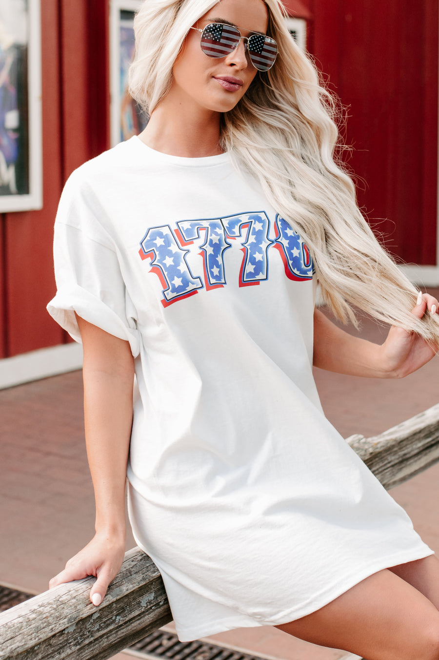 "1776 Land Of The Free" Double-Sided Graphic T-Shirt (White) - Print On Demand - NanaMacs