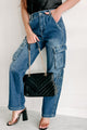 Get To The Point Wide Leg Cargo Jeans (Medium Denim) - NanaMacs