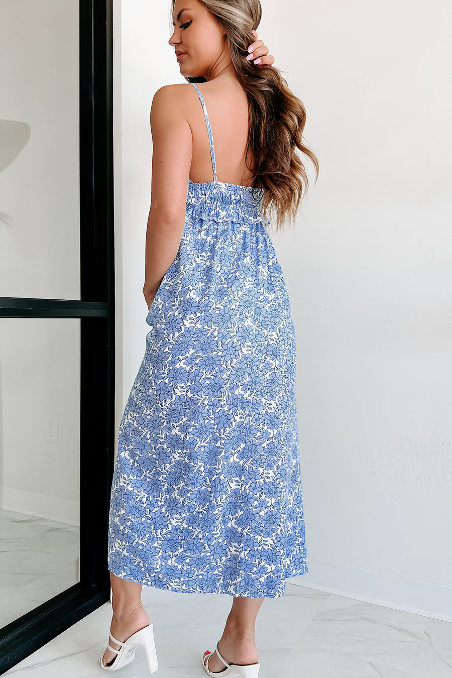Rebecca Floral Maxi Dress (White/Blue) - NanaMacs