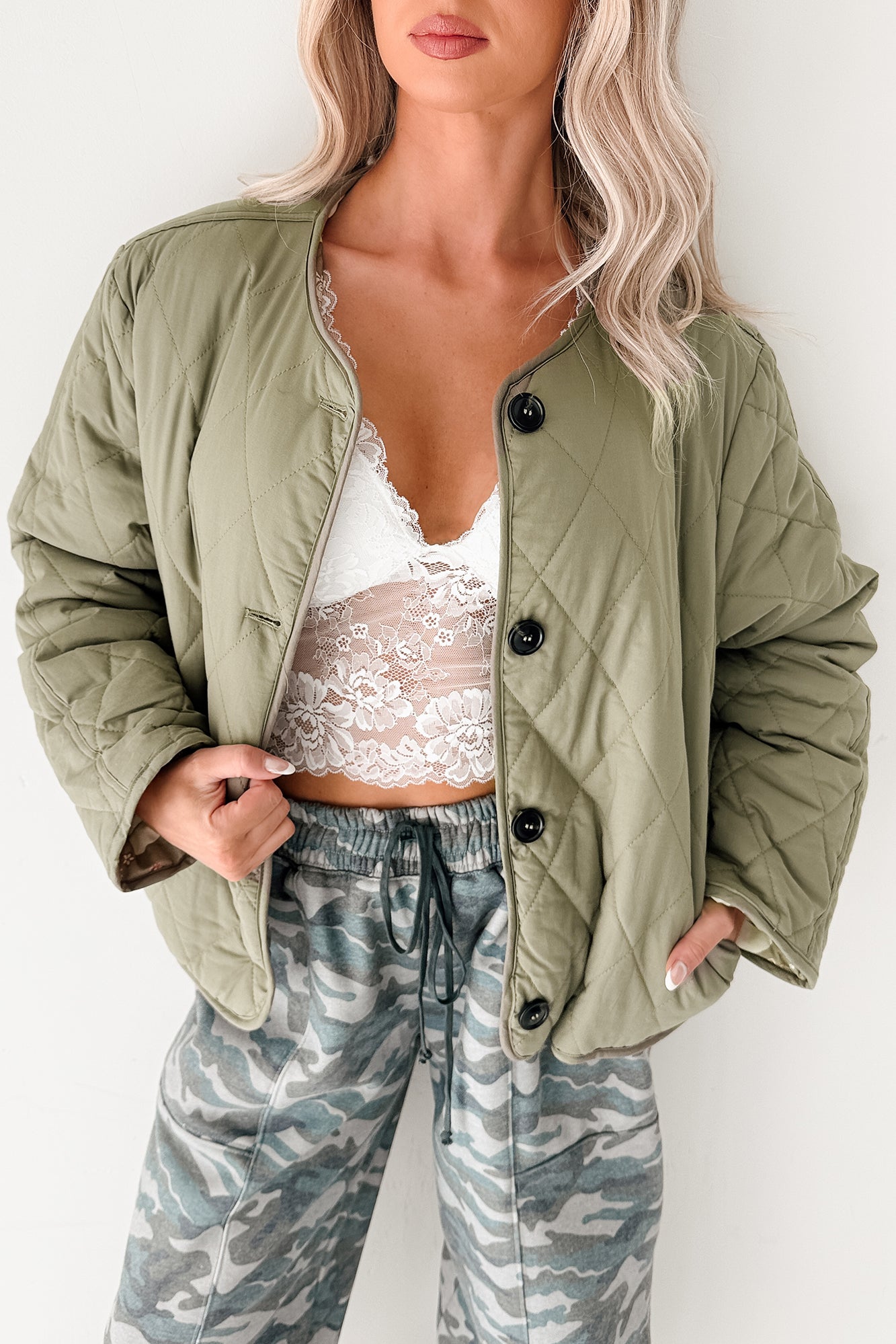 Sweet State Reversible Quilted Jacket (Olive) - NanaMacs
