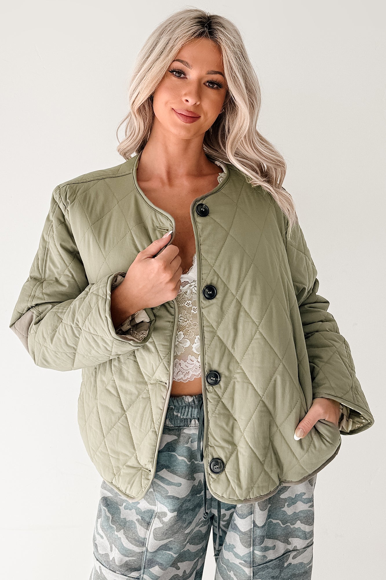 Sweet State Reversible Quilted Jacket (Olive) - NanaMacs