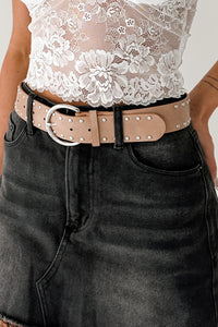 Flash & Burn Studded Round Buckle Belt (Khaki) - NanaMacs