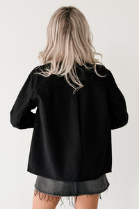 Into The Unknown Denim Contrast Corduroy Collar Jacket (Black) - NanaMacs