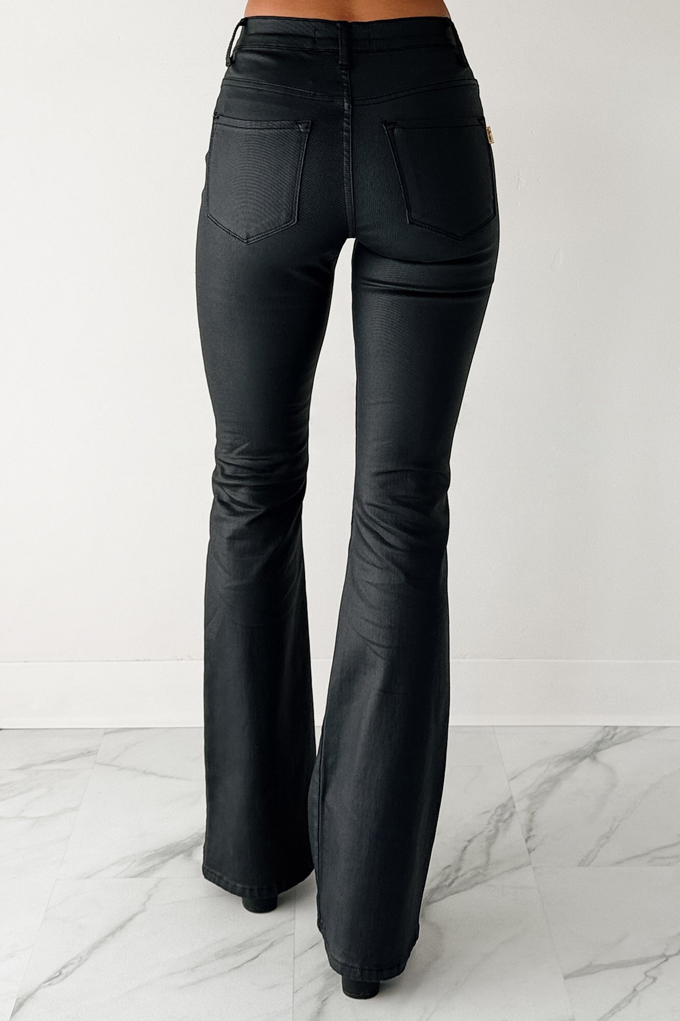 Madilyn High Rise Coated Denim Boot-Cut Pants (Black) - NanaMacs