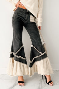 Mackenzie Denim Gauze POL Flare Jeans (Black) - NanaMacs