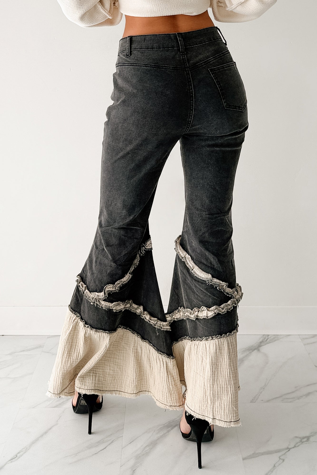 Mackenzie Denim Gauze POL Flare Jeans (Black) - NanaMacs