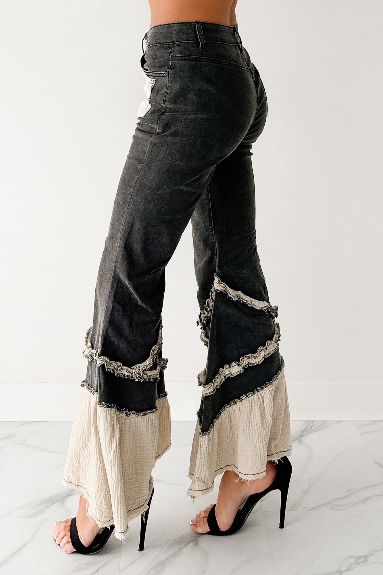 Mackenzie Denim Gauze POL Flare Jeans (Black) - NanaMacs