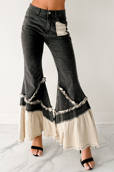 Mackenzie Denim Gauze POL Flare Jeans (Black) - NanaMacs