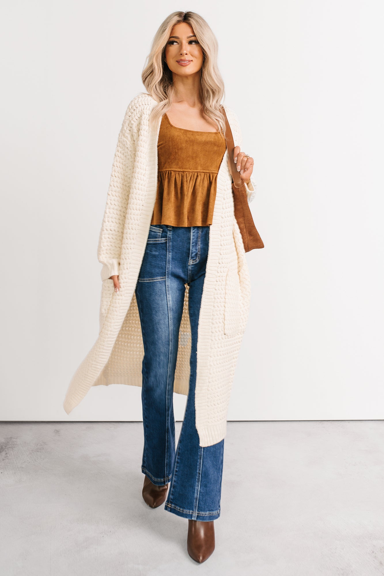 Still Dreaming Cable Knit Long Cardigan (Cream) · NanaMacs