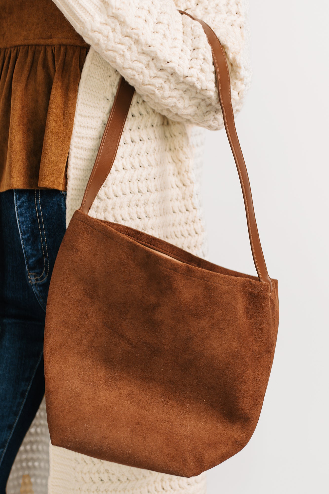 Stay With Me Faux Suede Tote Bag (Dark Brown) - NanaMacs