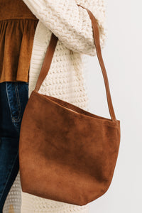 Stay With Me Faux Suede Tote Bag (Dark Brown) - NanaMacs